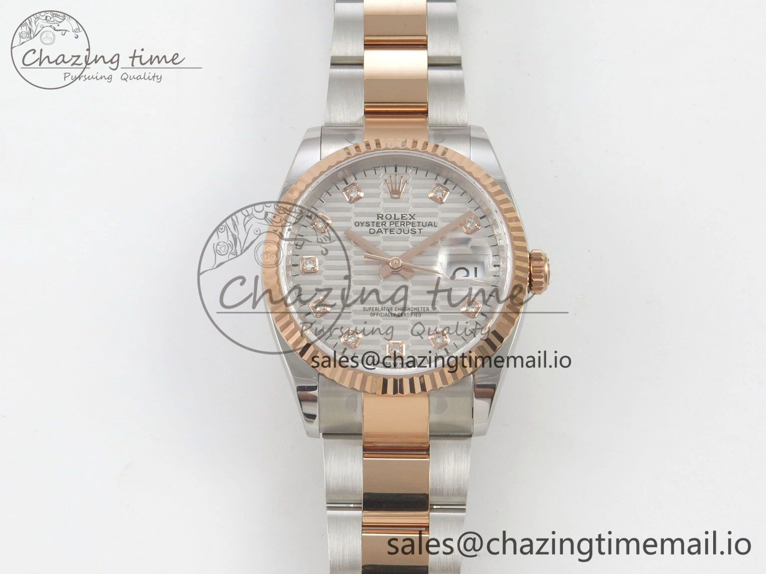 EyeCatching DateJust 36 SS RG ARF 1:1 Best Edition 904L Steel Silver Textured Diamonds Dial on Oyster Bracelet SH 59