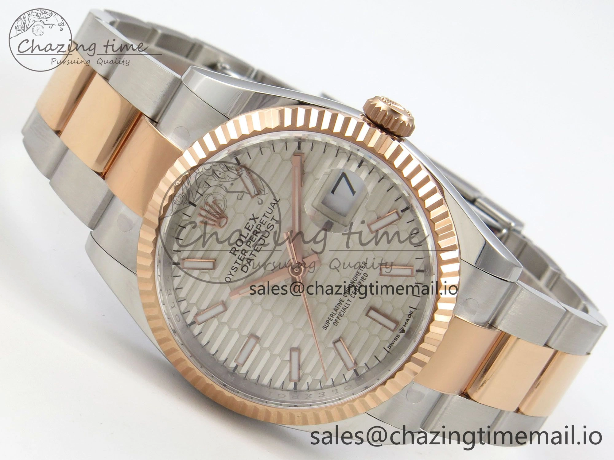 DateJust 36 SS RG ARF 1:1 Best Edition 904L Steel Silver Textured Stick Dial on Oyster Bracelet SH Youthful 79