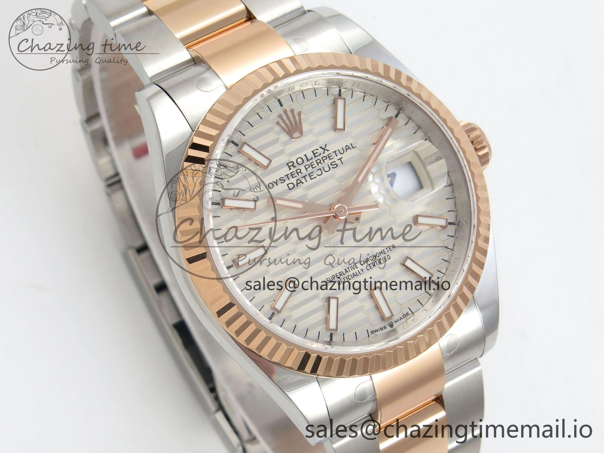 DateJust 36 SS RG ARF 1:1 Best Edition 904L Steel Silver Textured Stick Dial on Oyster Bracelet SH Youthful 79