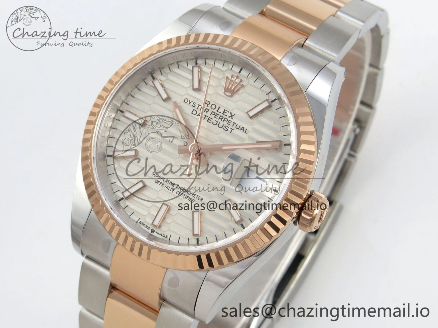 DateJust 36 SS RG ARF 1:1 Best Edition 904L Steel Silver Textured Stick Dial on Oyster Bracelet SH Youthful 79