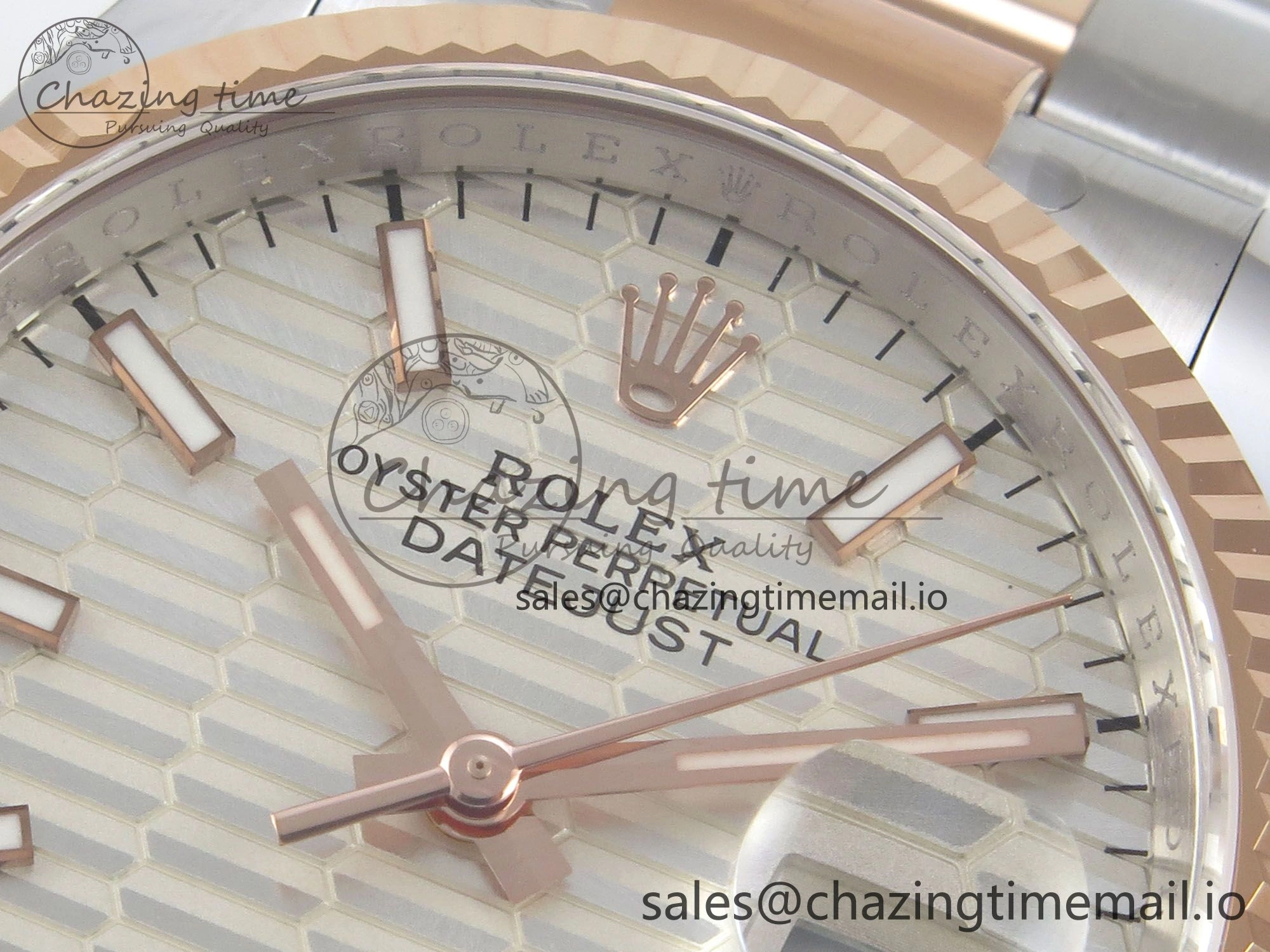 DateJust 36 SS RG ARF 1:1 Best Edition 904L Steel Silver Textured Stick Dial on Oyster Bracelet SH Youthful 79