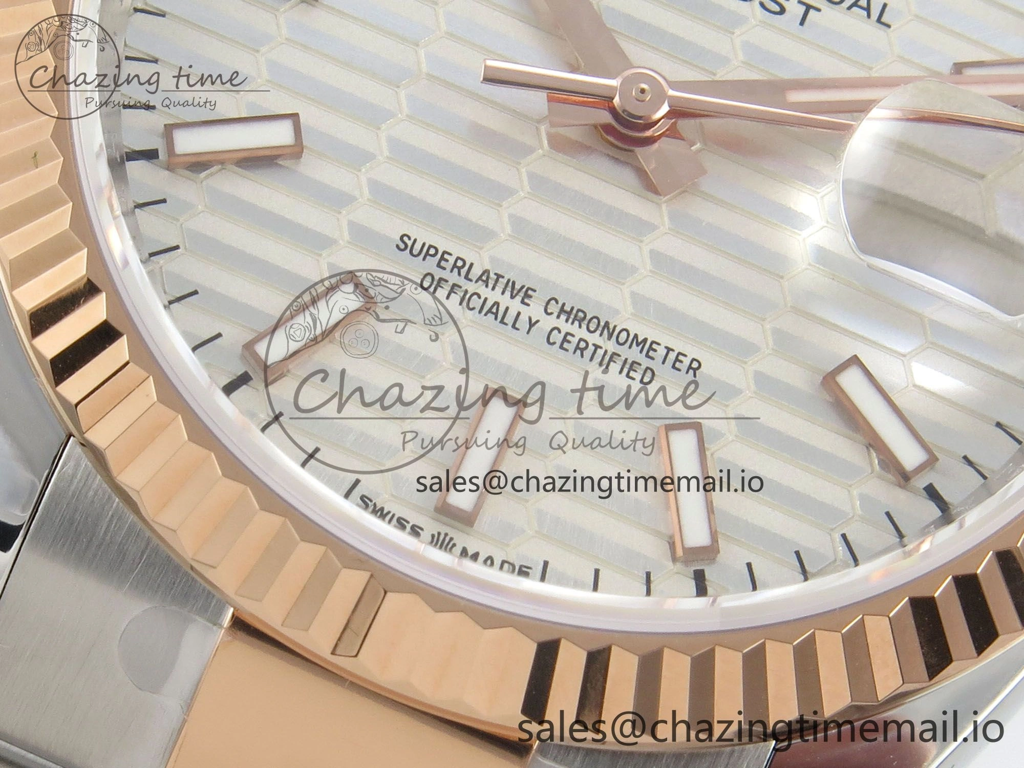 DateJust 36 SS RG ARF 1:1 Best Edition 904L Steel Silver Textured Stick Dial on Oyster Bracelet SH Youthful 79