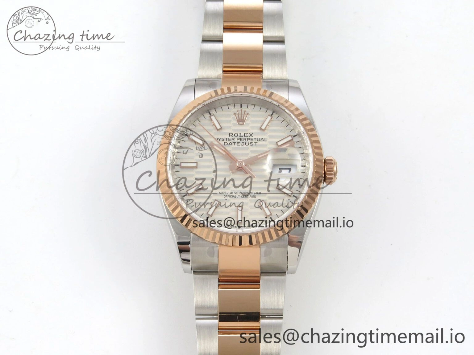 DateJust 36 SS RG ARF 1:1 Best Edition 904L Steel Silver Textured Stick Dial on Oyster Bracelet SH Youthful 79