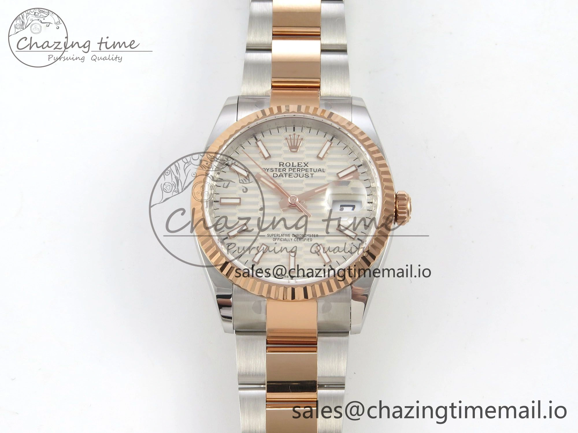 DateJust 36 SS RG ARF 1:1 Best Edition 904L Steel Silver Textured Stick Dial on Oyster Bracelet SH Youthful 79