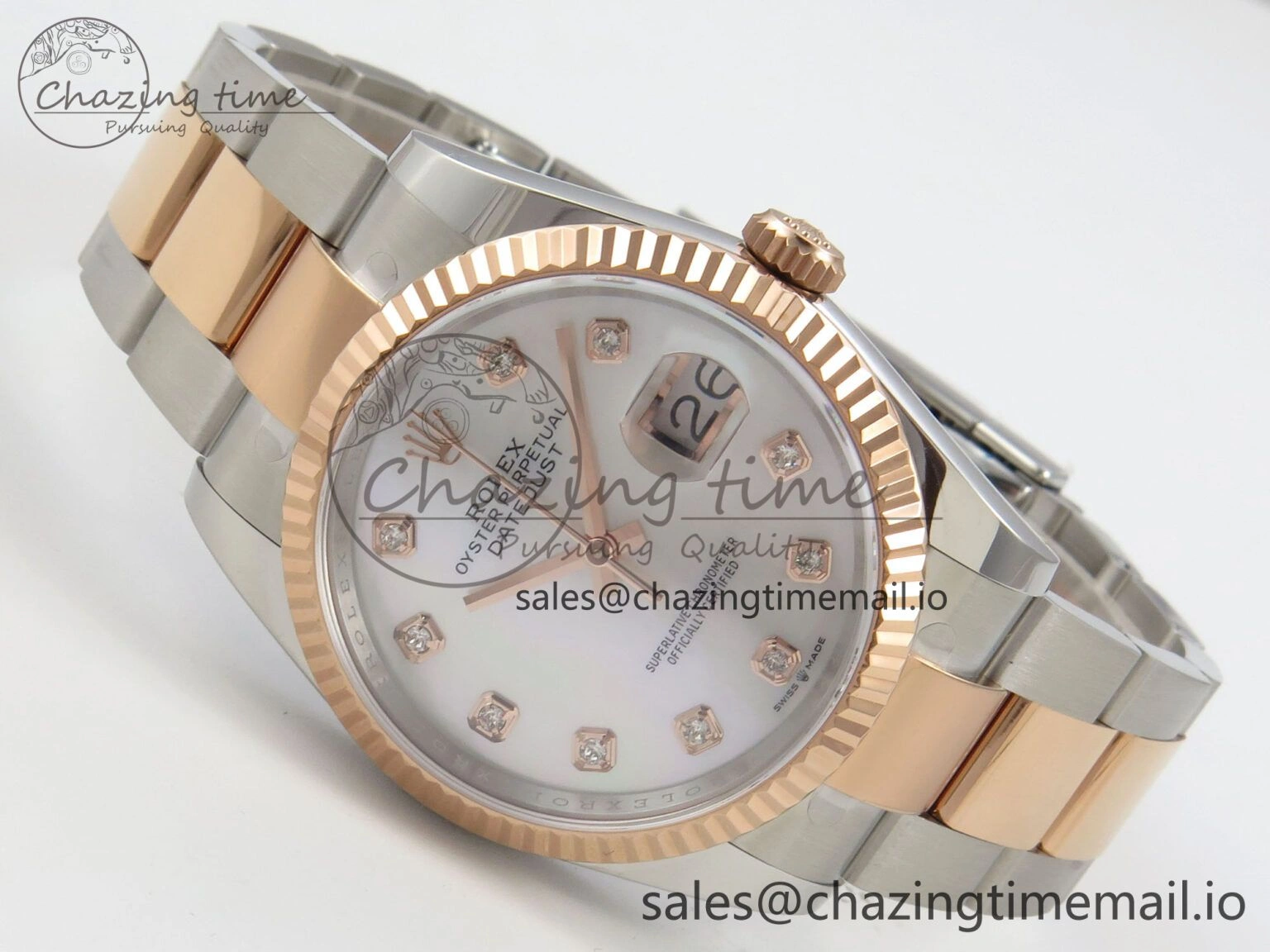 Sleek DateJust 36 SS RG ARF 1:1 Best Edition 904L Steel White MOP Diamonds Dial on Oyster Bracelet SH 57