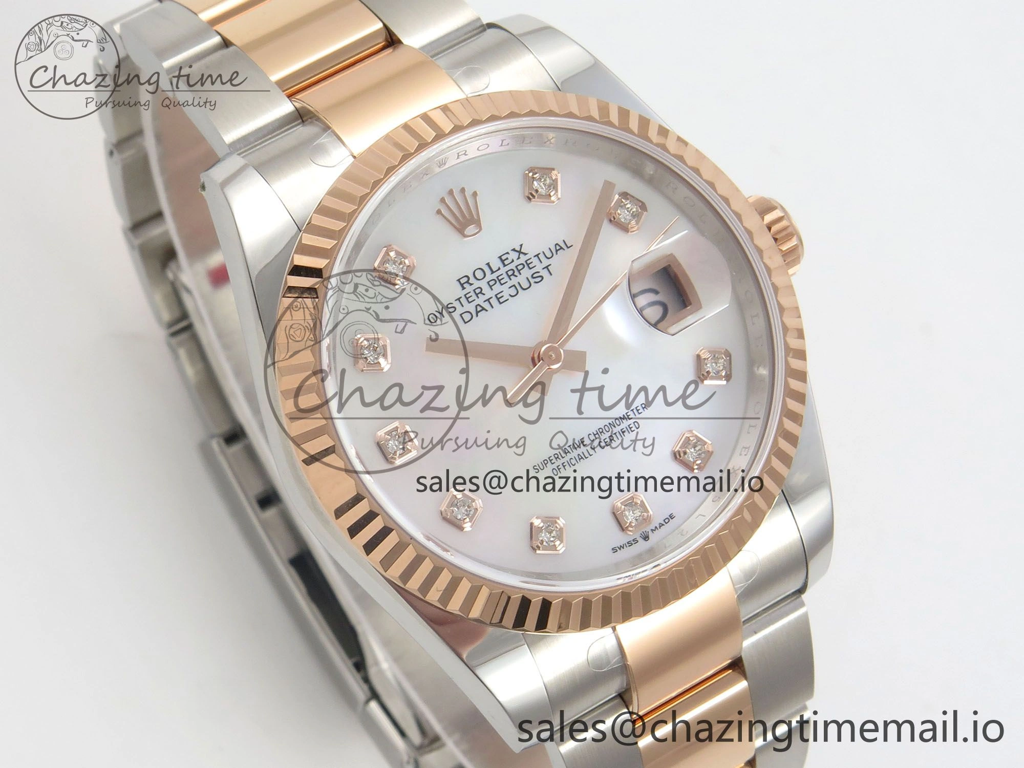 Sleek DateJust 36 SS RG ARF 1:1 Best Edition 904L Steel White MOP Diamonds Dial on Oyster Bracelet SH 57