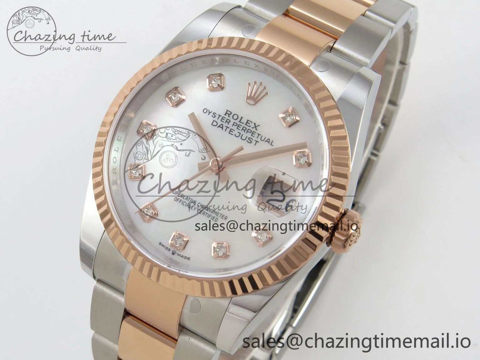 Sleek DateJust 36 SS RG ARF 1:1 Best Edition 904L Steel White MOP Diamonds Dial on Oyster Bracelet SH 57
