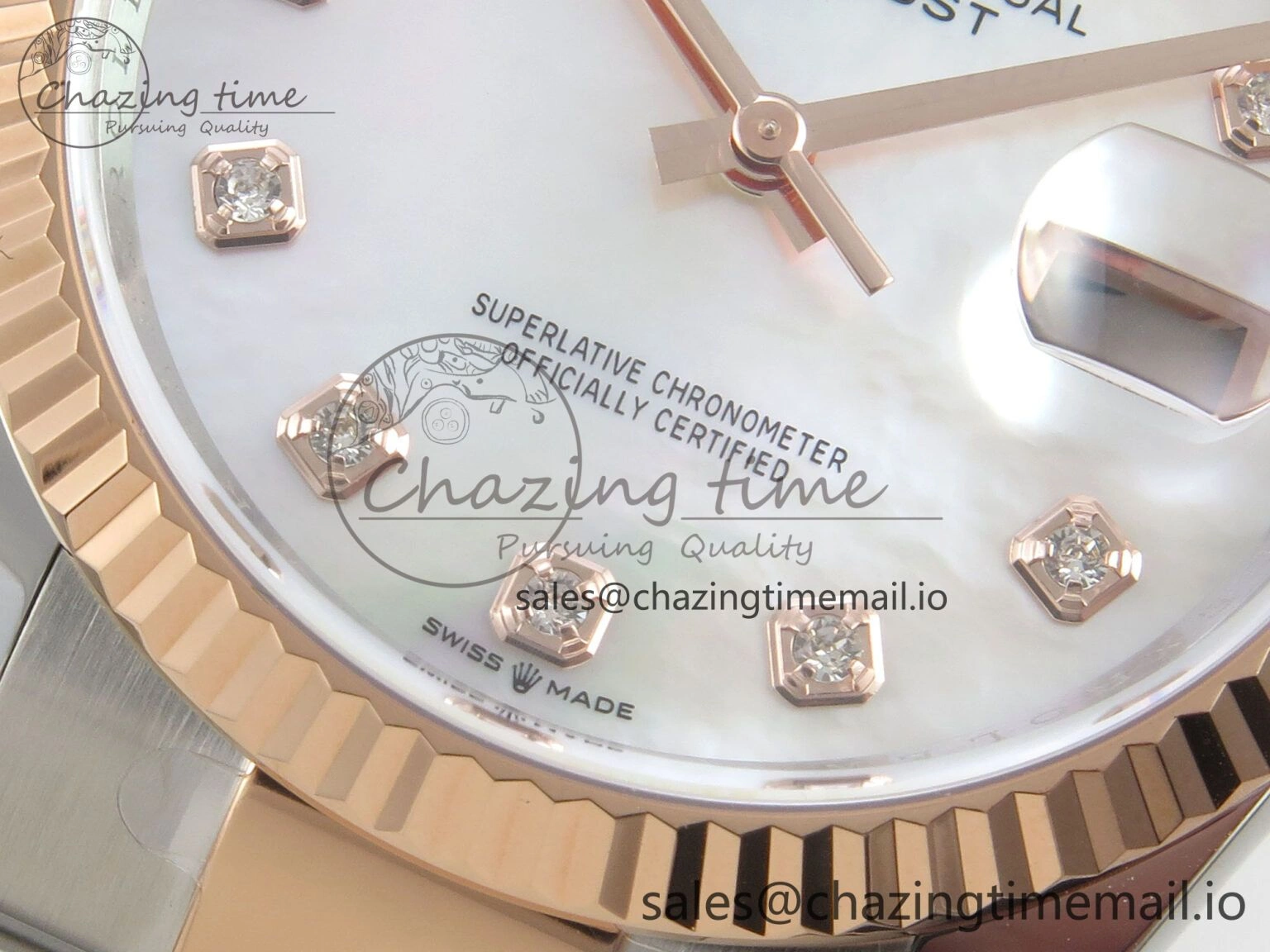 Sleek DateJust 36 SS RG ARF 1:1 Best Edition 904L Steel White MOP Diamonds Dial on Oyster Bracelet SH 57