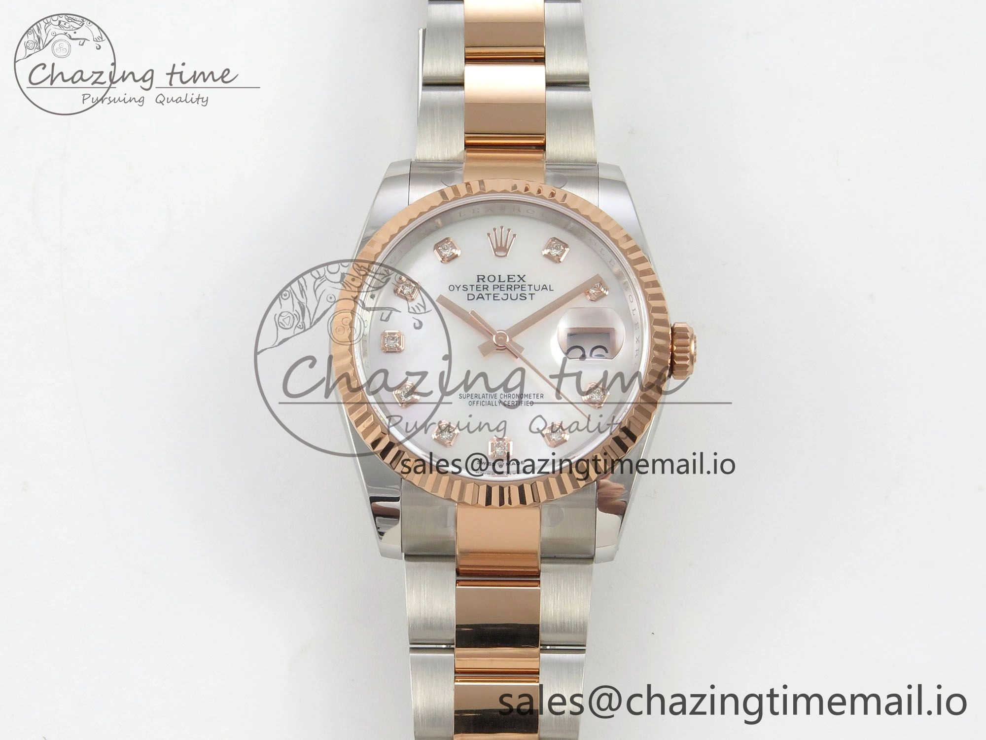Sleek DateJust 36 SS RG ARF 1:1 Best Edition 904L Steel White MOP Diamonds Dial on Oyster Bracelet SH 57
