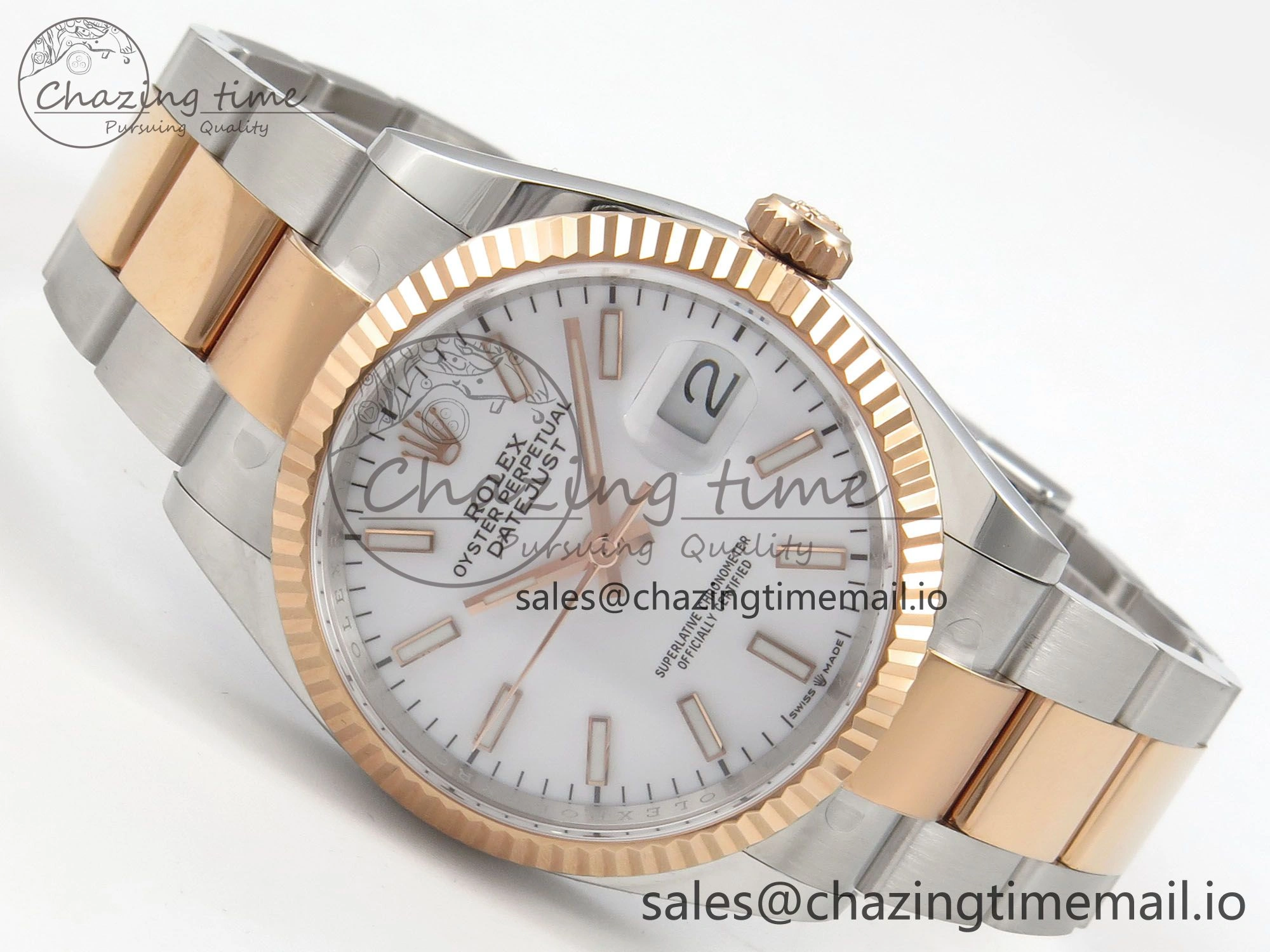 FashionForward DateJust 36 SS RG ARF 1:1 Best Edition 904L Steel White Stick Dial on Oyster Bracelet SH 84