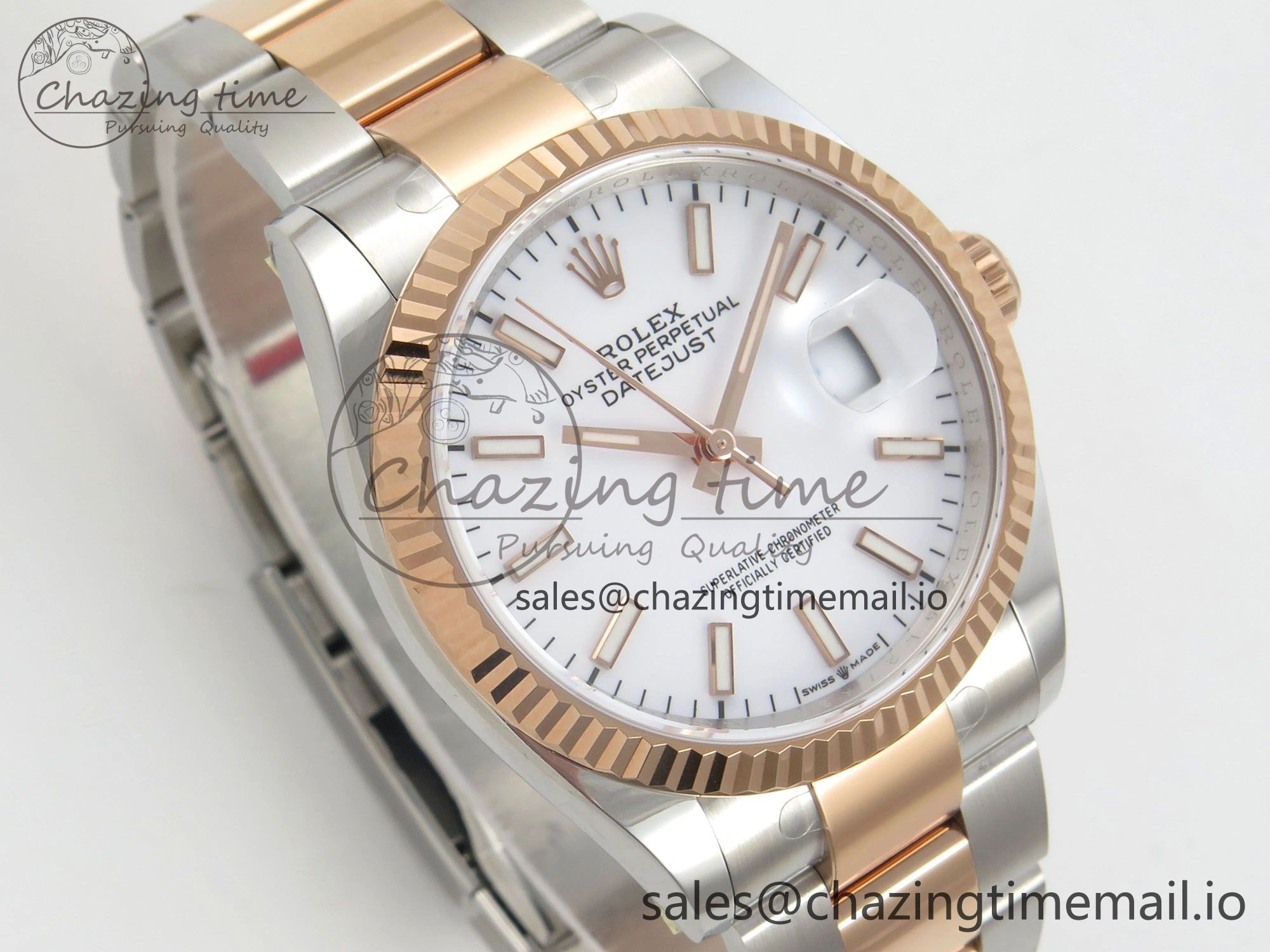 FashionForward DateJust 36 SS RG ARF 1:1 Best Edition 904L Steel White Stick Dial on Oyster Bracelet SH 84