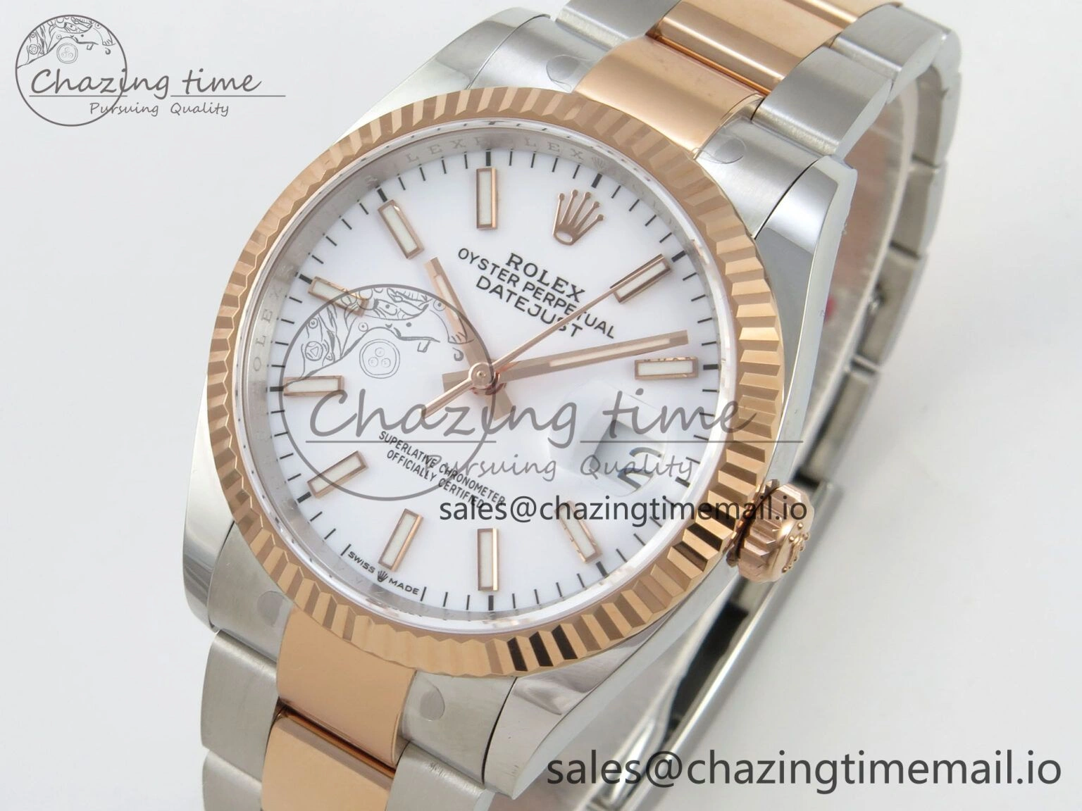 FashionForward DateJust 36 SS RG ARF 1:1 Best Edition 904L Steel White Stick Dial on Oyster Bracelet SH 84