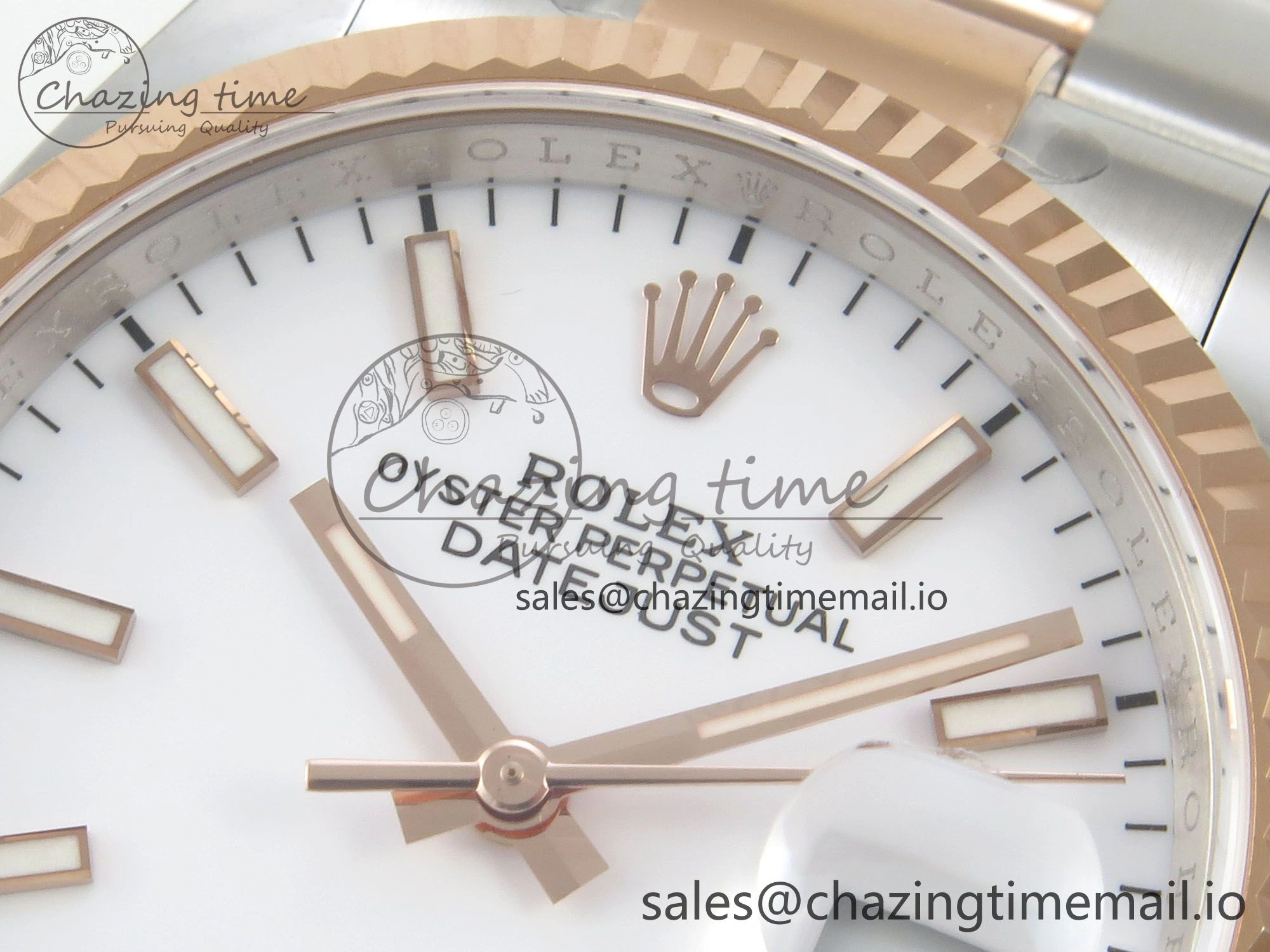 FashionForward DateJust 36 SS RG ARF 1:1 Best Edition 904L Steel White Stick Dial on Oyster Bracelet SH 84