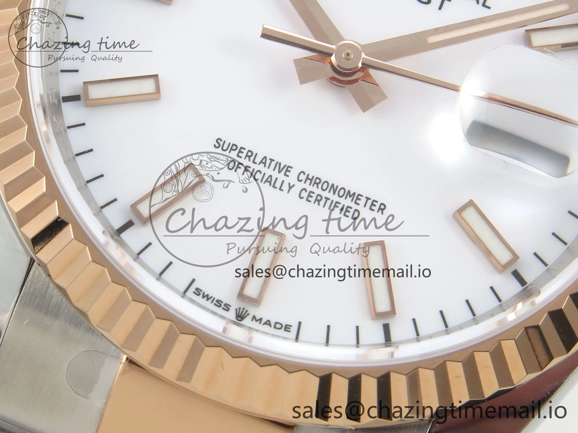 FashionForward DateJust 36 SS RG ARF 1:1 Best Edition 904L Steel White Stick Dial on Oyster Bracelet SH 84