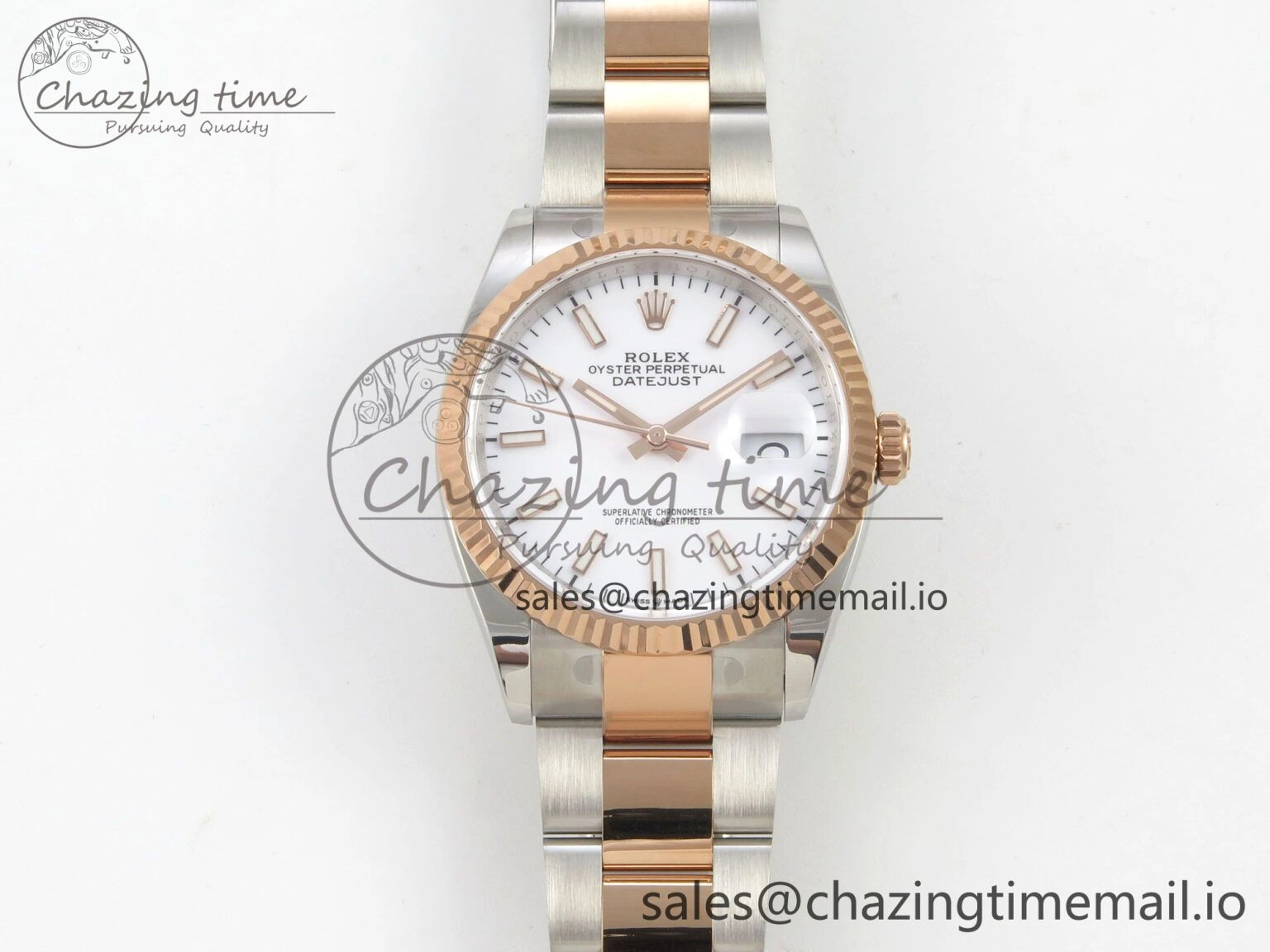 FashionForward DateJust 36 SS RG ARF 1:1 Best Edition 904L Steel White Stick Dial on Oyster Bracelet SH 84