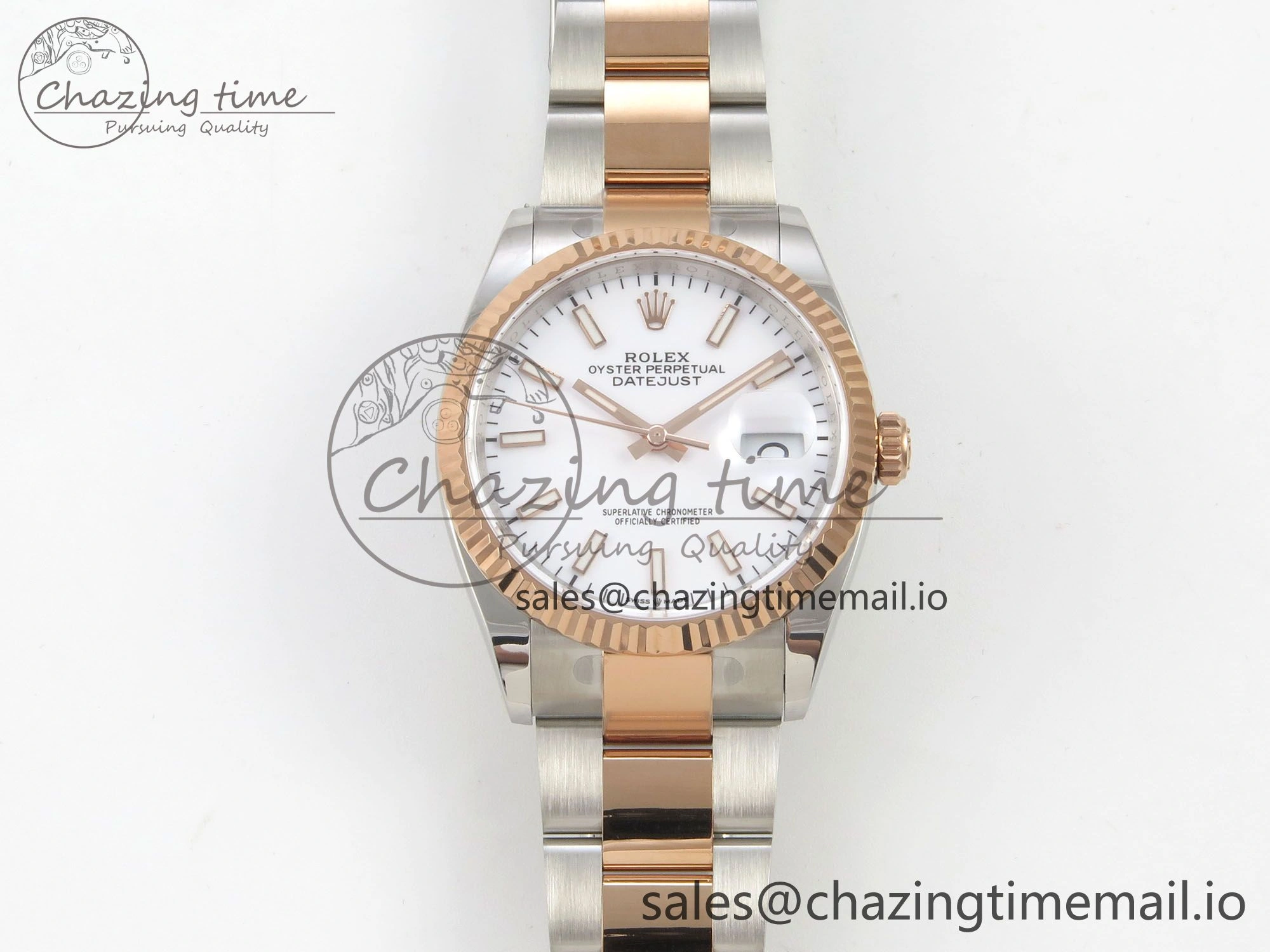 FashionForward DateJust 36 SS RG ARF 1:1 Best Edition 904L Steel White Stick Dial on Oyster Bracelet SH 84