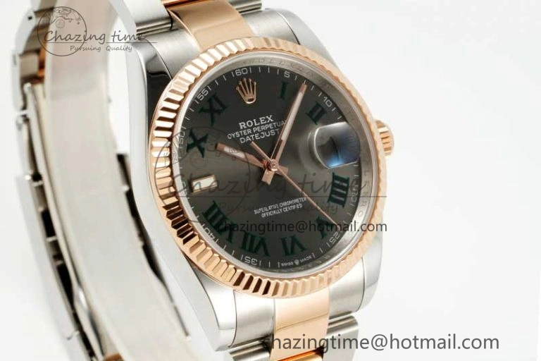 Soft DateJust 36 SS RG DIWF 1:1 Best Edition 904L Steel Gray Dial Green Markers on Oyster Bracelet SA 2326