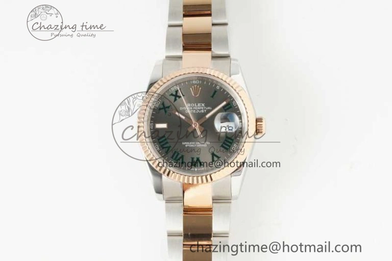 Soft DateJust 36 SS RG DIWF 1:1 Best Edition 904L Steel Gray Dial Green Markers on Oyster Bracelet SA 2326