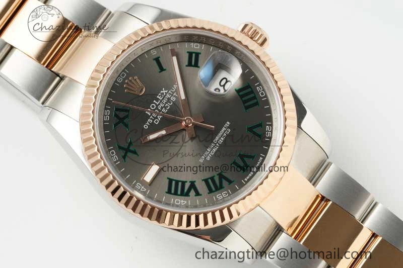 Soft DateJust 36 SS RG DIWF 1:1 Best Edition 904L Steel Gray Dial Green Markers on Oyster Bracelet SA 2326