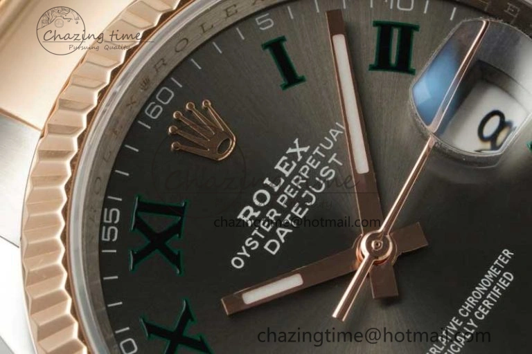 Soft DateJust 36 SS RG DIWF 1:1 Best Edition 904L Steel Gray Dial Green Markers on Oyster Bracelet SA 2326