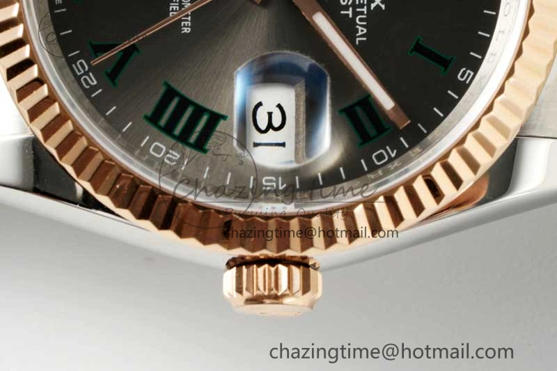 Soft DateJust 36 SS RG DIWF 1:1 Best Edition 904L Steel Gray Dial Green Markers on Oyster Bracelet SA 2326