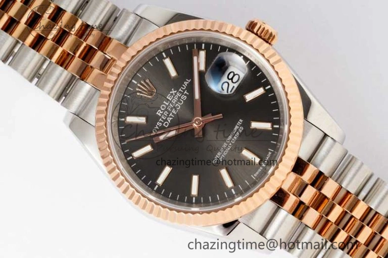 DateJust 36 SS RG DIWF 1:1 Best Edition 904L Steel Gray Stick Dial on Jubilee Bracelet SA Sleek 2321