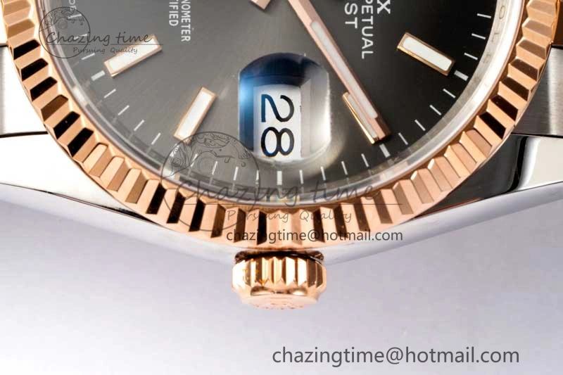 DateJust 36 SS RG DIWF 1:1 Best Edition 904L Steel Gray Stick Dial on Jubilee Bracelet SA Sleek 2321