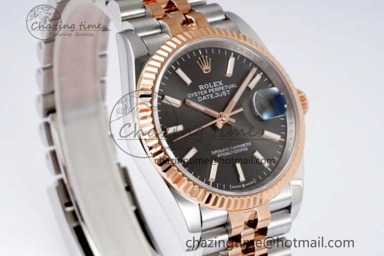 DateJust 36 SS RG DIWF 1:1 Best Edition 904L Steel Gray Stick Dial on Jubilee Bracelet SA Sleek 2321