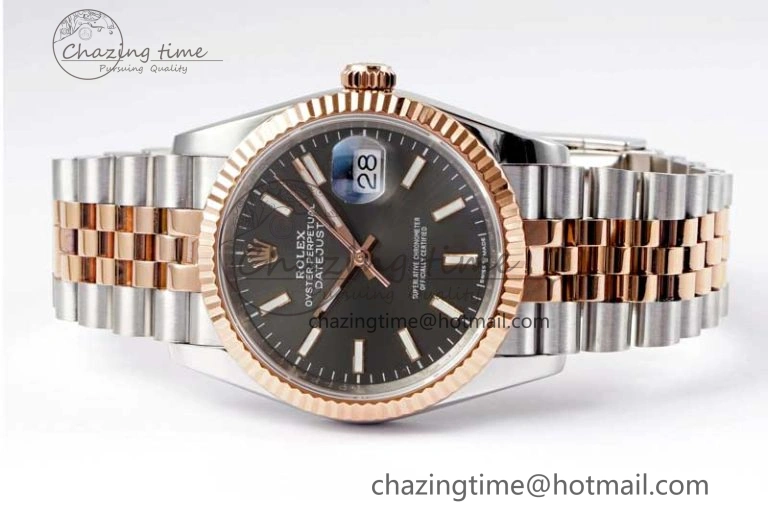 DateJust 36 SS RG DIWF 1:1 Best Edition 904L Steel Gray Stick Dial on Jubilee Bracelet SA Sleek 2321