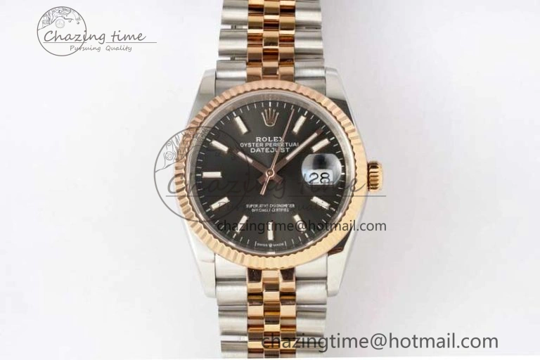 DateJust 36 SS RG DIWF 1:1 Best Edition 904L Steel Gray Stick Dial on Jubilee Bracelet SA Sleek 2321