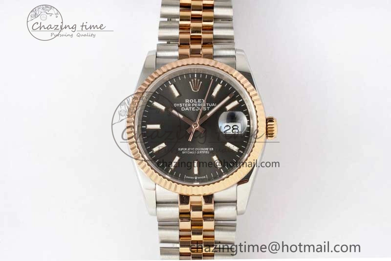 DateJust 36 SS RG DIWF 1:1 Best Edition 904L Steel Gray Stick Dial on Jubilee Bracelet SA Sleek 2321