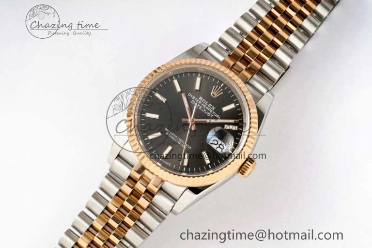 DateJust 36 SS RG DIWF 1:1 Best Edition 904L Steel Gray Stick Dial on Jubilee Bracelet SA Sleek 2321