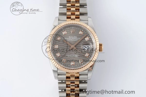 DateJust 36 SS RG Gold Wrapped JDF 1:1 Best Edition Brown Diamonds Textured Dial on Jubilee Bracelet VR3235 V FastDry 10214