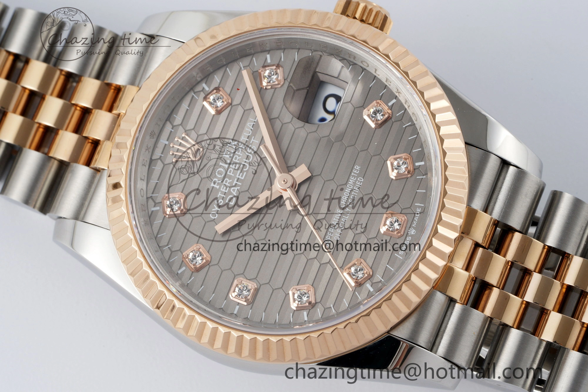 DateJust 36 SS RG Gold Wrapped JDF 1:1 Best Edition Brown Diamonds Textured Dial on Jubilee Bracelet VR3235 V FastDry 10214