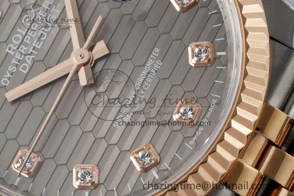 DateJust 36 SS RG Gold Wrapped JDF 1:1 Best Edition Brown Diamonds Textured Dial on Jubilee Bracelet VR3235 V FastDry 10214