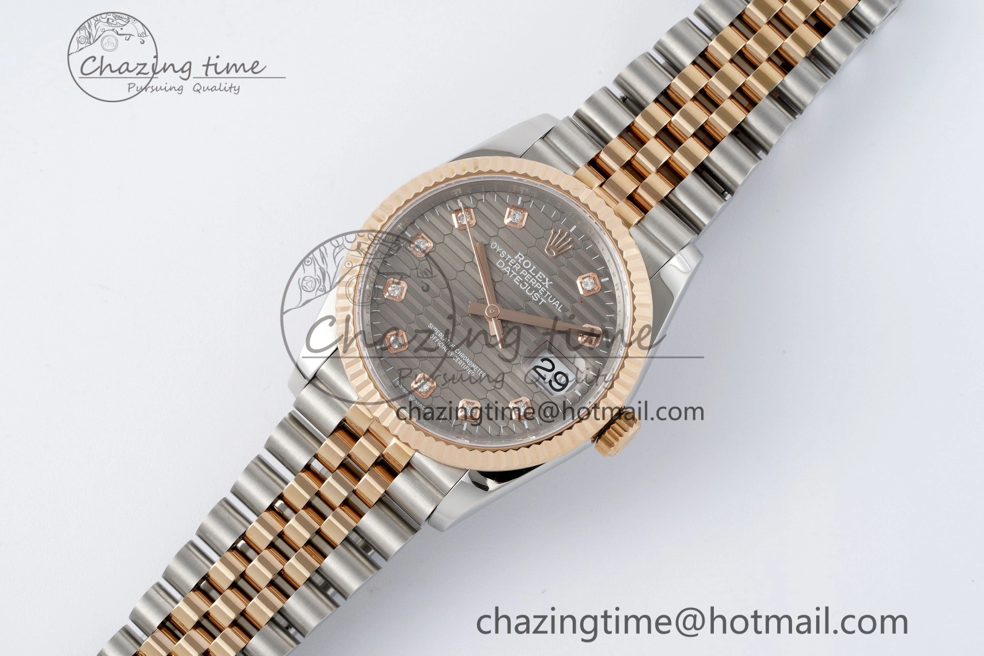 DateJust 36 SS RG Gold Wrapped JDF 1:1 Best Edition Brown Diamonds Textured Dial on Jubilee Bracelet VR3235 V FastDry 10214
