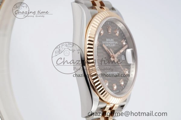 DateJust 36 SS RG Gold Wrapped JDF 1:1 Best Edition Brown Diamonds Textured Dial on Jubilee Bracelet VR3235 V FastDry 10214