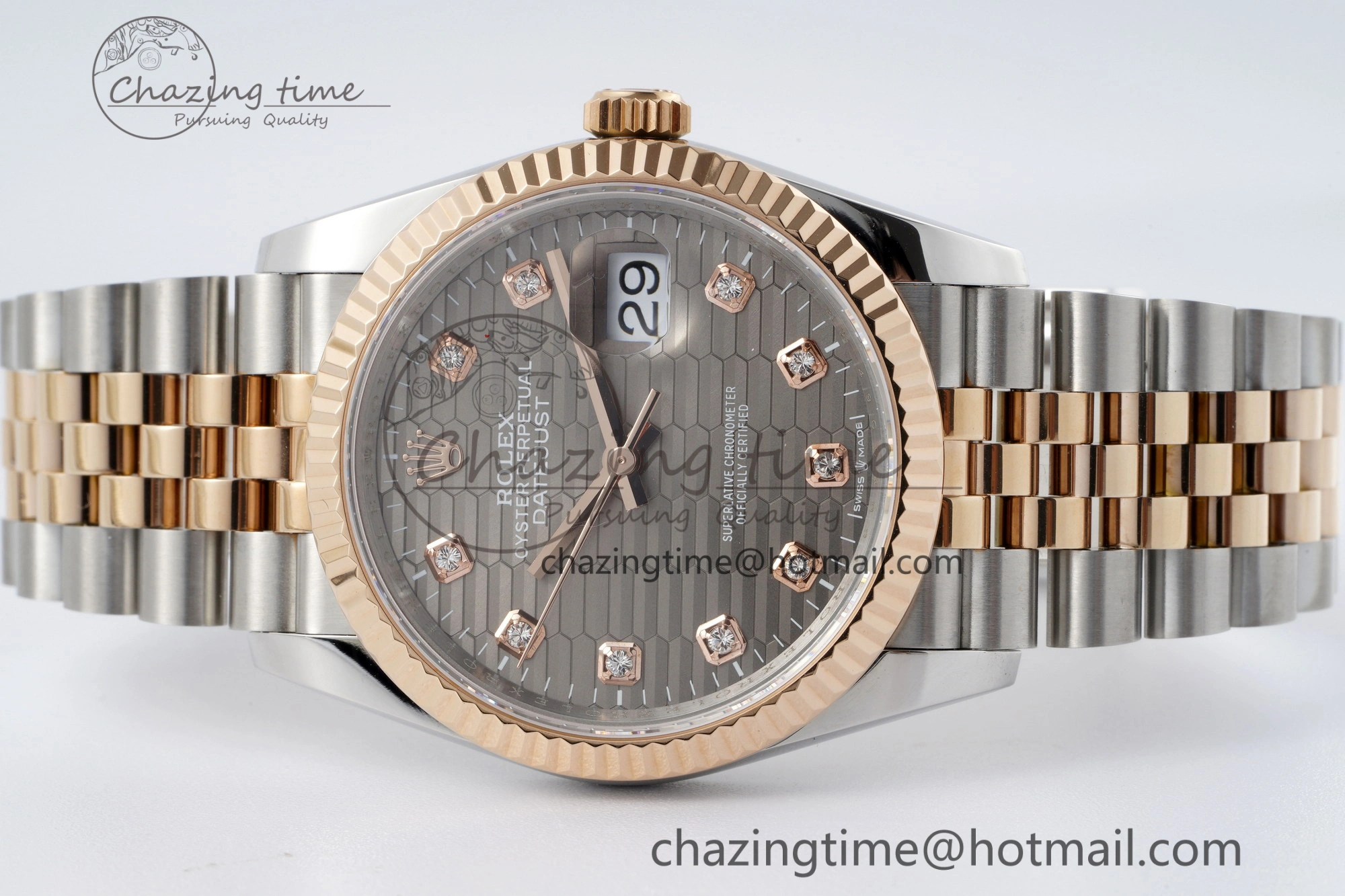 DateJust 36 SS RG Gold Wrapped JDF 1:1 Best Edition Brown Diamonds Textured Dial on Jubilee Bracelet VR3235 V FastDry 10214