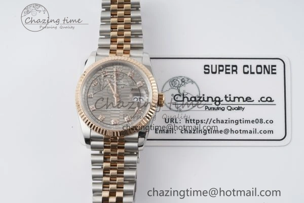 DateJust 36 SS RG Gold Wrapped JDF 1:1 Best Edition Brown Diamonds Textured Dial on Jubilee Bracelet VR3235 V FastDry 10214