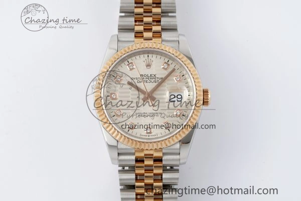 Snug DateJust 36 SS RG Gold Wrapped JDF 1:1 Best Edition Silver Diamonds Textured Dial on Jubilee Bracelet VR3235 V 2196