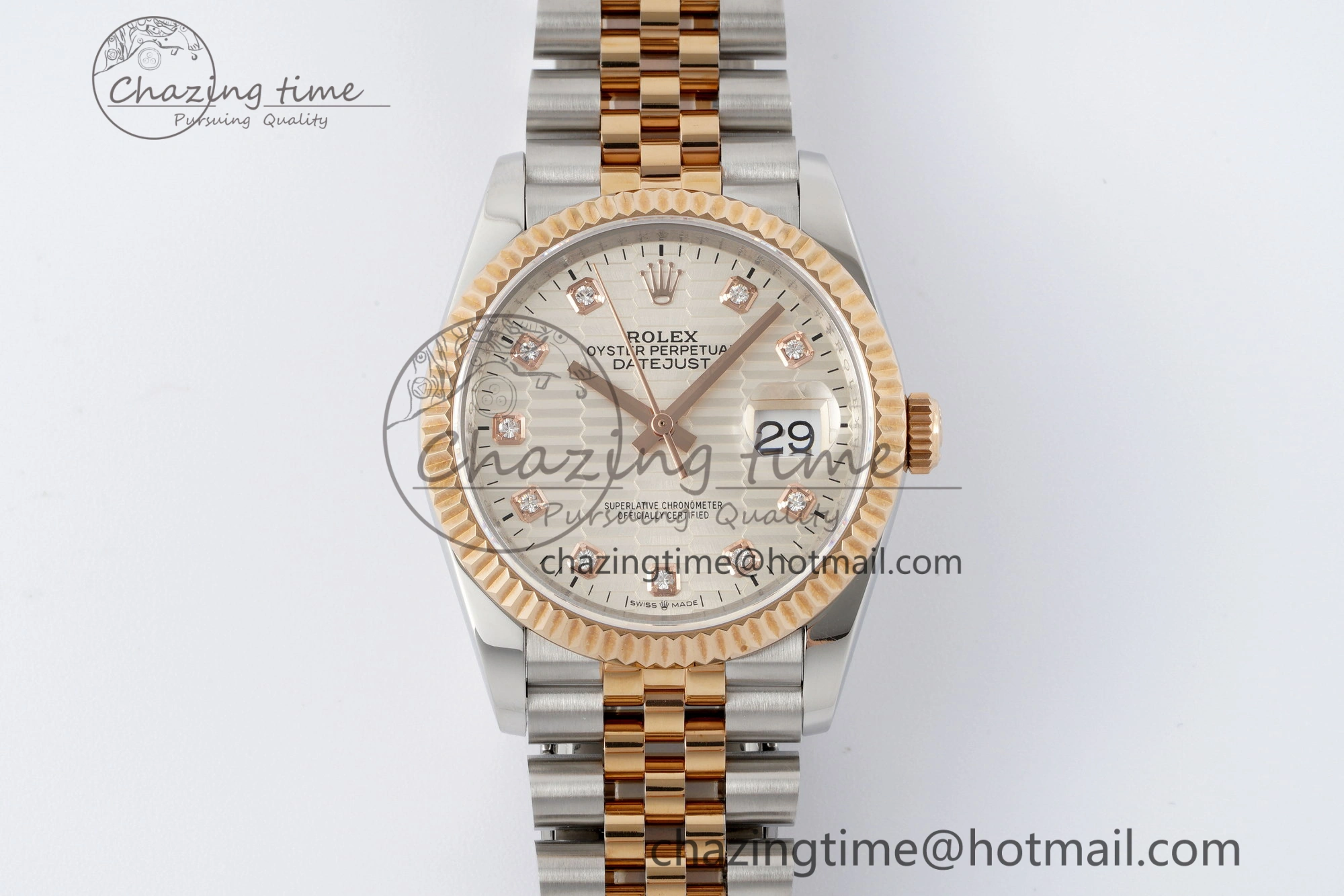 Snug DateJust 36 SS RG Gold Wrapped JDF 1:1 Best Edition Silver Diamonds Textured Dial on Jubilee Bracelet VR3235 V 2196