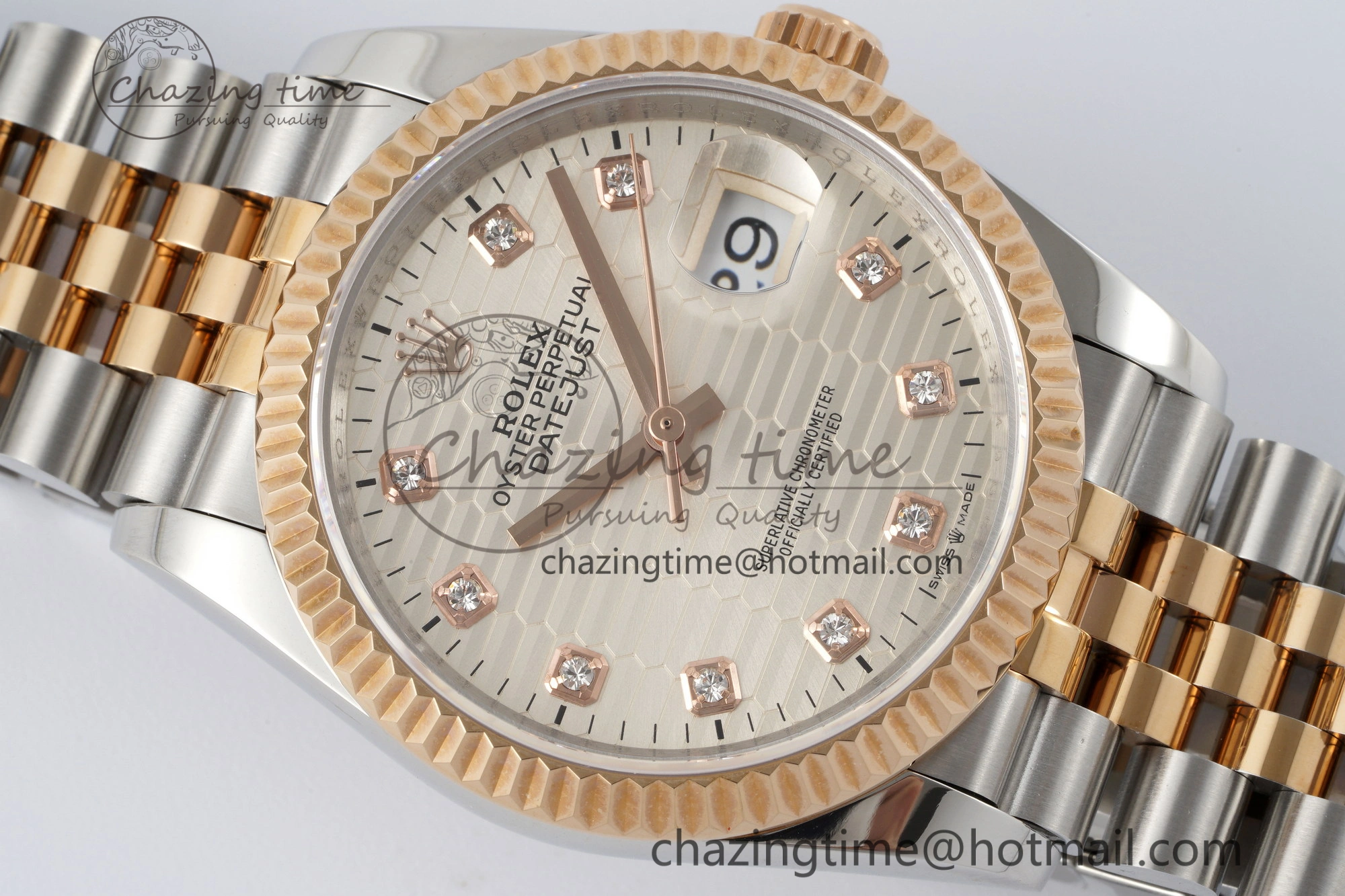 Snug DateJust 36 SS RG Gold Wrapped JDF 1:1 Best Edition Silver Diamonds Textured Dial on Jubilee Bracelet VR3235 V 2196
