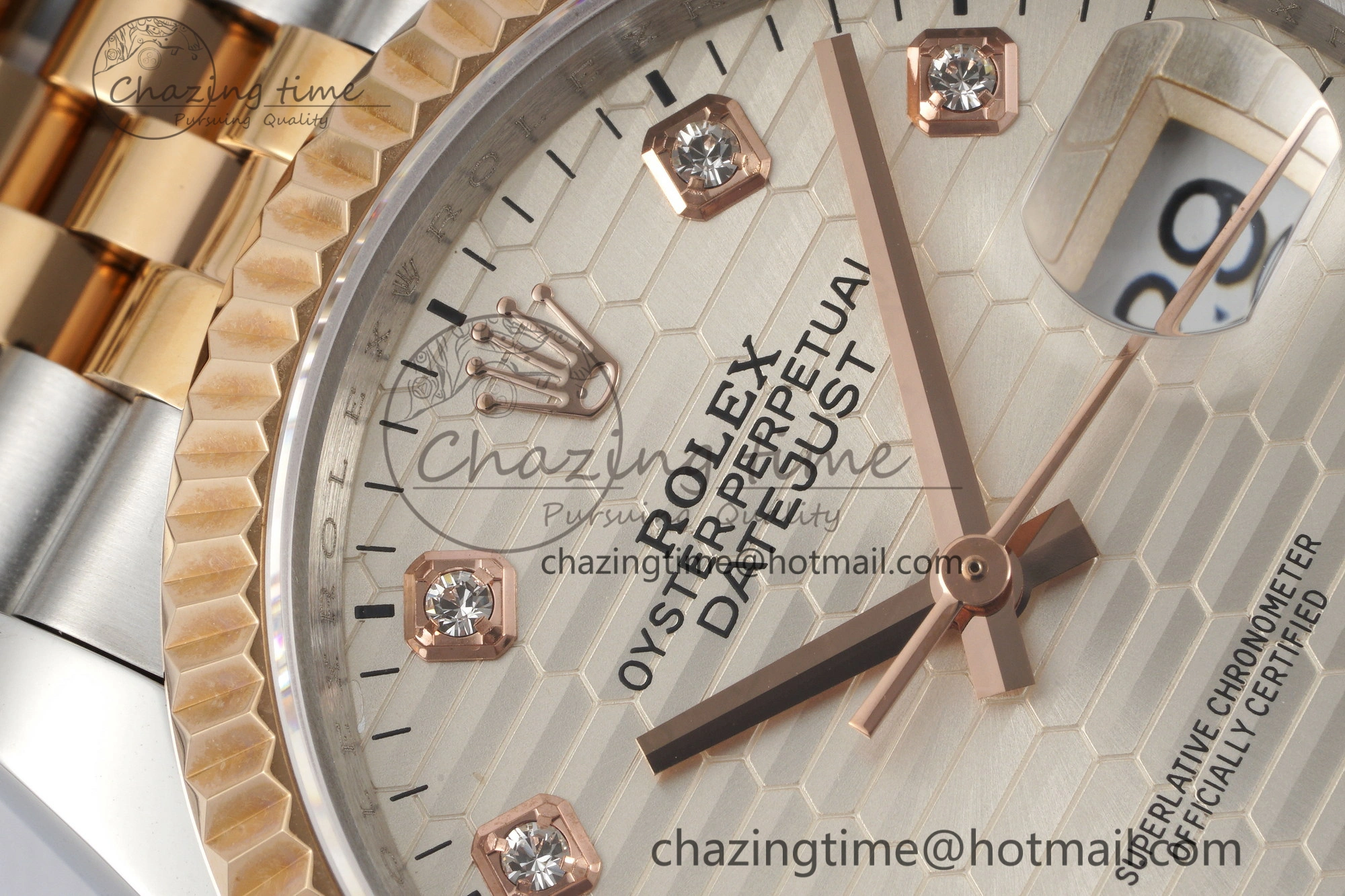 Snug DateJust 36 SS RG Gold Wrapped JDF 1:1 Best Edition Silver Diamonds Textured Dial on Jubilee Bracelet VR3235 V 2196