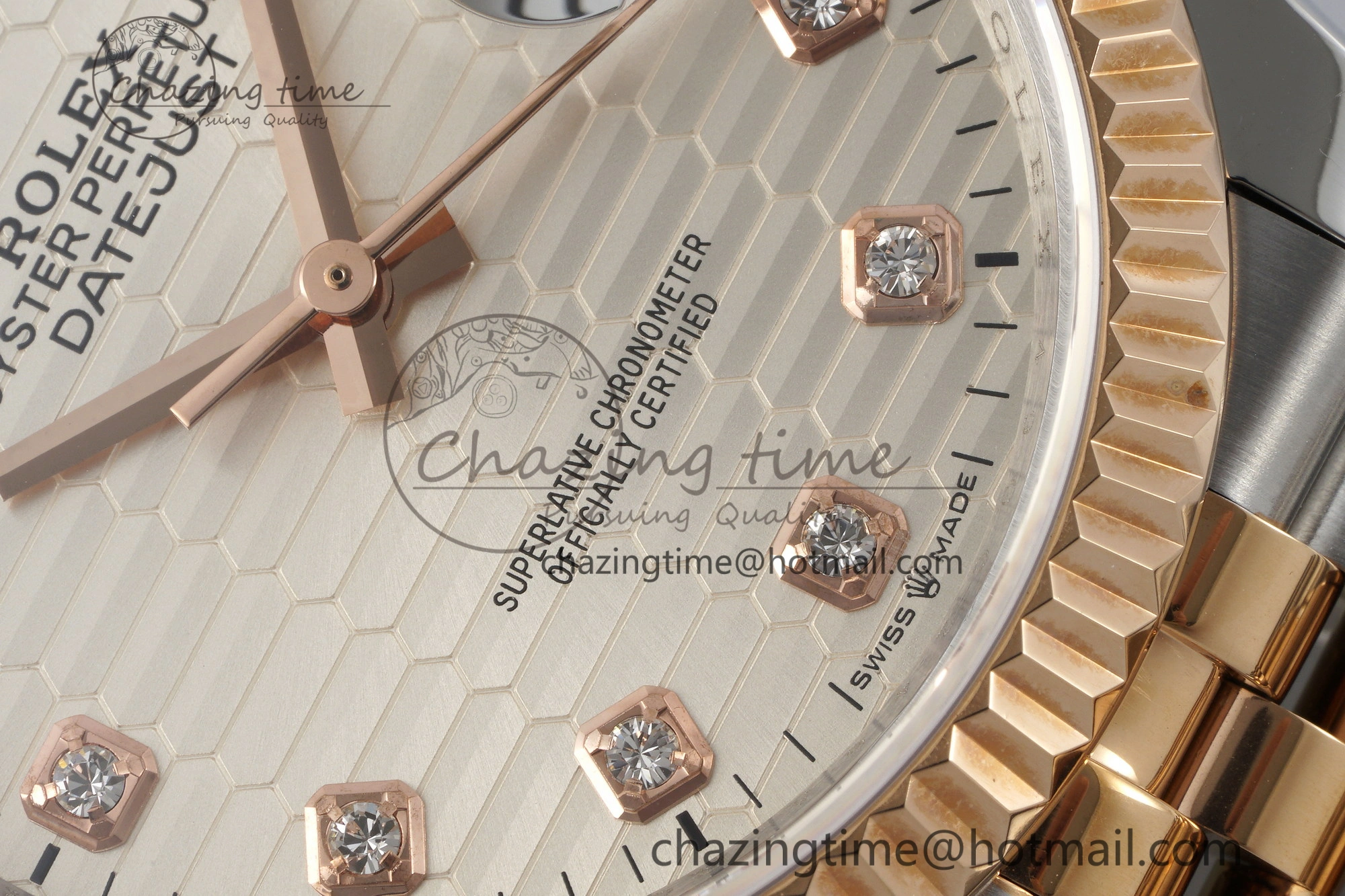 Snug DateJust 36 SS RG Gold Wrapped JDF 1:1 Best Edition Silver Diamonds Textured Dial on Jubilee Bracelet VR3235 V 2196