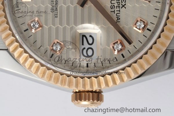 Snug DateJust 36 SS RG Gold Wrapped JDF 1:1 Best Edition Silver Diamonds Textured Dial on Jubilee Bracelet VR3235 V 2196