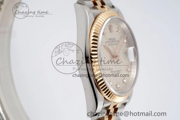 Snug DateJust 36 SS RG Gold Wrapped JDF 1:1 Best Edition Silver Diamonds Textured Dial on Jubilee Bracelet VR3235 V 2196