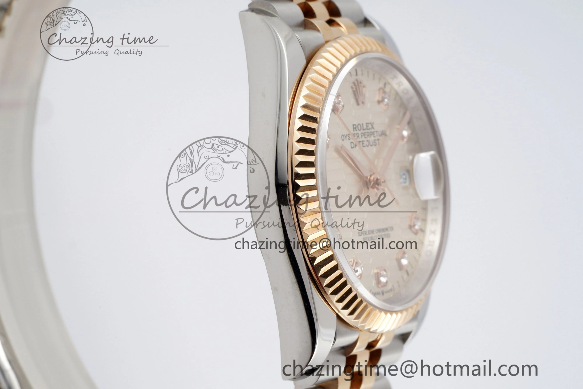 Snug DateJust 36 SS RG Gold Wrapped JDF 1:1 Best Edition Silver Diamonds Textured Dial on Jubilee Bracelet VR3235 V 2196