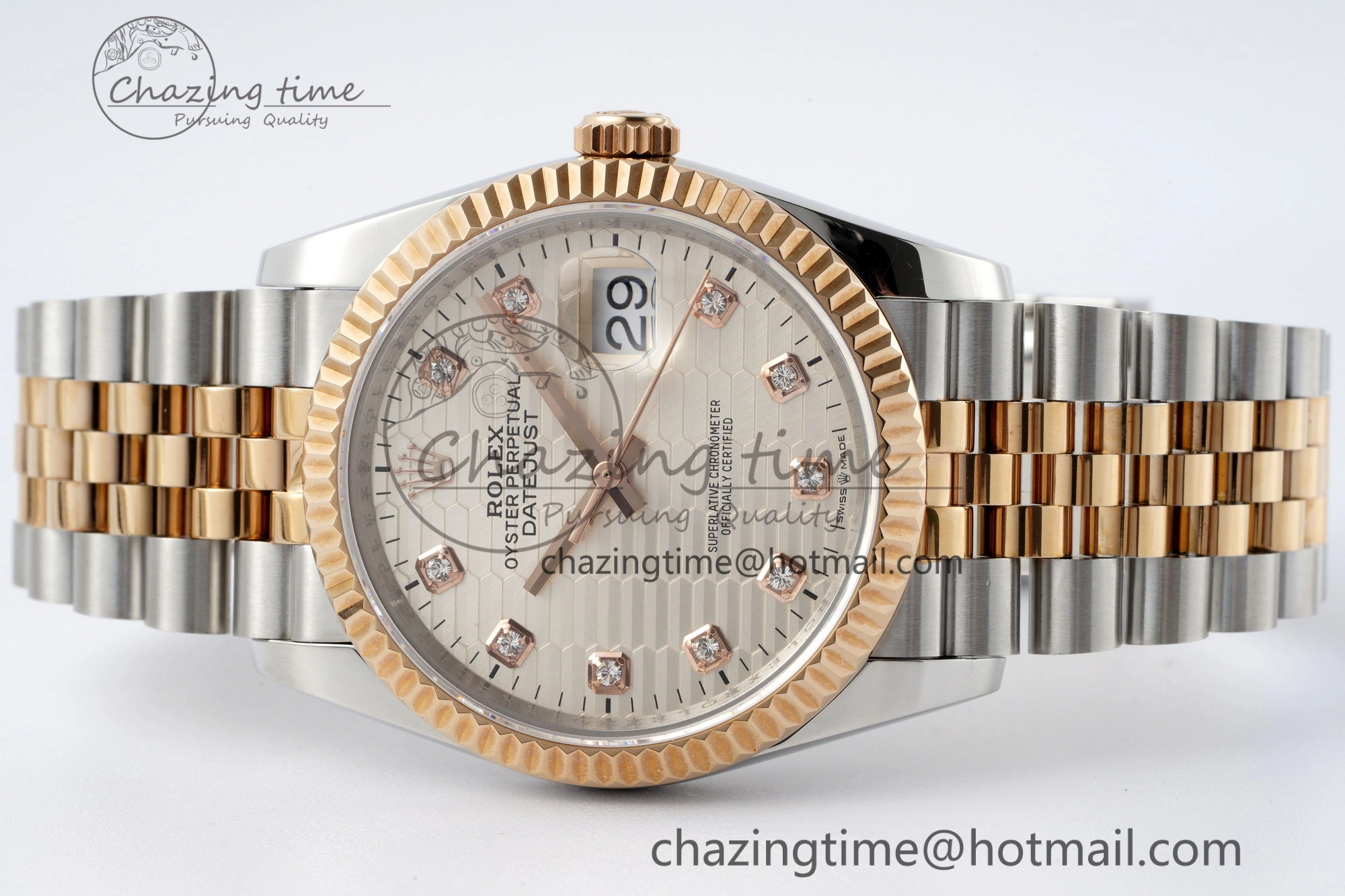Snug DateJust 36 SS RG Gold Wrapped JDF 1:1 Best Edition Silver Diamonds Textured Dial on Jubilee Bracelet VR3235 V 2196