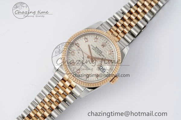 Snug DateJust 36 SS RG Gold Wrapped JDF 1:1 Best Edition Silver Diamonds Textured Dial on Jubilee Bracelet VR3235 V 2196