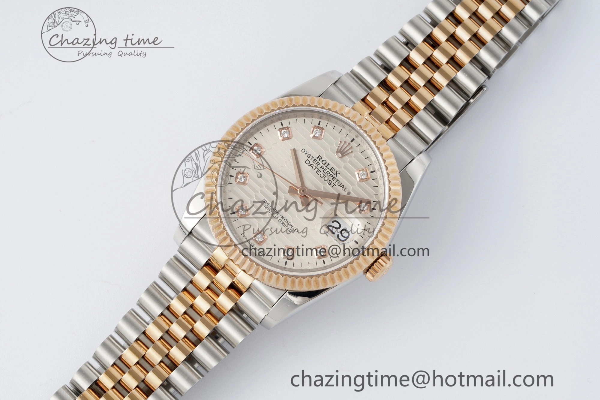 Snug DateJust 36 SS RG Gold Wrapped JDF 1:1 Best Edition Silver Diamonds Textured Dial on Jubilee Bracelet VR3235 V 2196